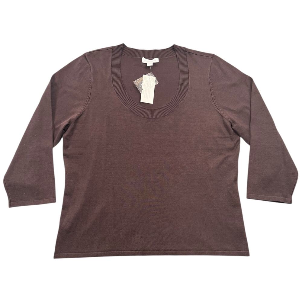NWT Charter Club Brown Scoop Neck Sweater 3/4 Sleeve Silk Blend Knit Knit – L
